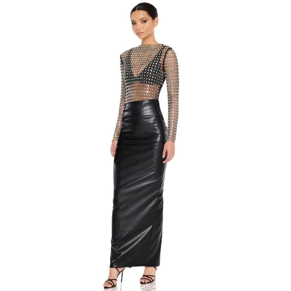 NOOKIE REBEL FAUX LEATHER MAXI SKIRT - BLACK L